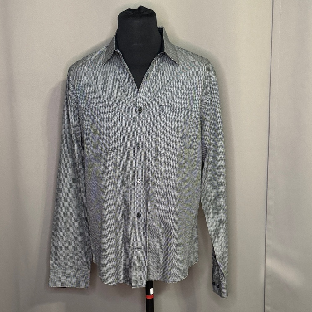 Express Men's Gray Casual Button-Down Fitted Shirt Size Large
